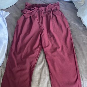 High Waist Paperbag Skinny Dress Pants Plum Color